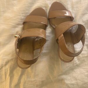 Coach patent leather tan sandals with heel